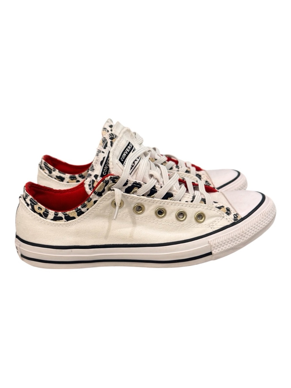 Converse Chuck Taylor All Star Double Upper Low Tops in Red and Leopard - Picture 6 of 10